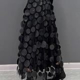 Elegant Tulle Patchwork Skirt for Women - Black Polka Dot Midi