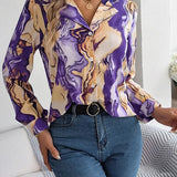 Women's Tie-Dye Marble Print Long Sleeve Blouse