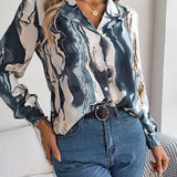 Women's Tie-Dye Marble Print Long Sleeve Blouse