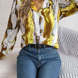 Women's Tie-Dye Marble Print Long Sleeve Blouse