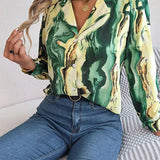 Women's Tie-Dye Marble Print Long Sleeve Blouse