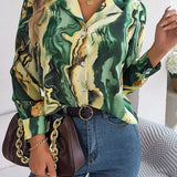 Women's Tie-Dye Marble Print Long Sleeve Blouse