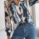 Women's Tie-Dye Marble Print Long Sleeve Blouse