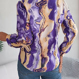 Women's Tie-Dye Marble Print Long Sleeve Blouse