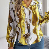 Women's Tie-Dye Marble Print Long Sleeve Blouse