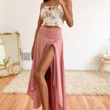 Women's Maxi Skirt - High Waist - Flowy Lightweight Fabric - High Slit Elegant Fit