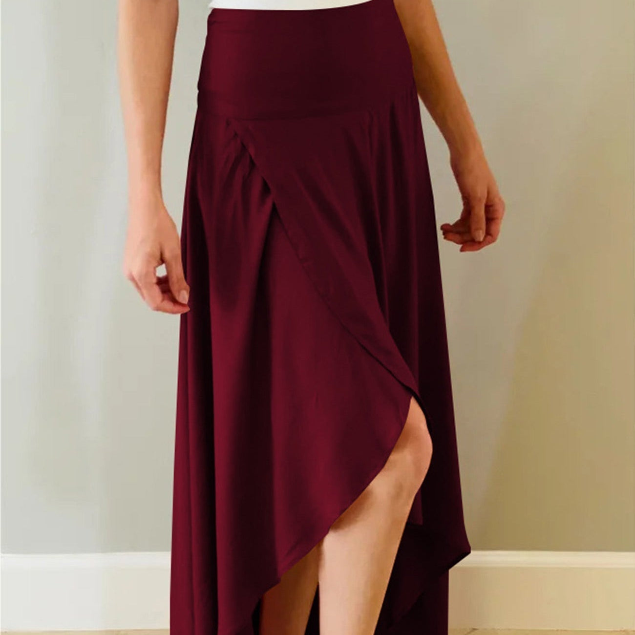 Women's Maxi Skirt - High Waist - Flowy Lightweight Fabric - High Slit Elegant Fit