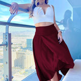 Women's Maxi Skirt - High Waist - Flowy Lightweight Fabric - High Slit Elegant Fit