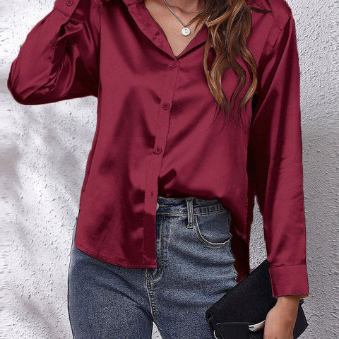 Women's Long-Sleeve Satin Blouse