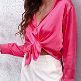 Women's Long-Sleeve Satin Blouse