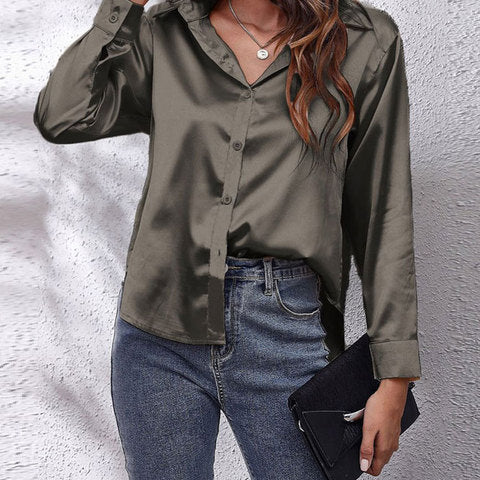 Women's Long-Sleeve Satin Blouse
