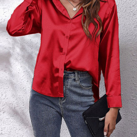 Women's Long-Sleeve Satin Blouse