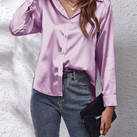 Women's Long-Sleeve Satin Blouse