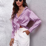 Women's Long-Sleeve Satin Blouse
