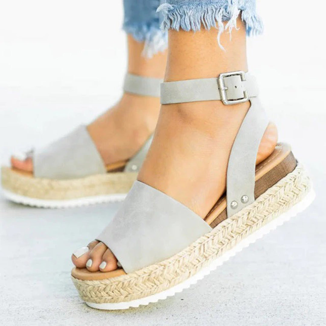 Women's Platform Sandals - Espadrille Sole - Adjustable Ankle Strap - Toe Band