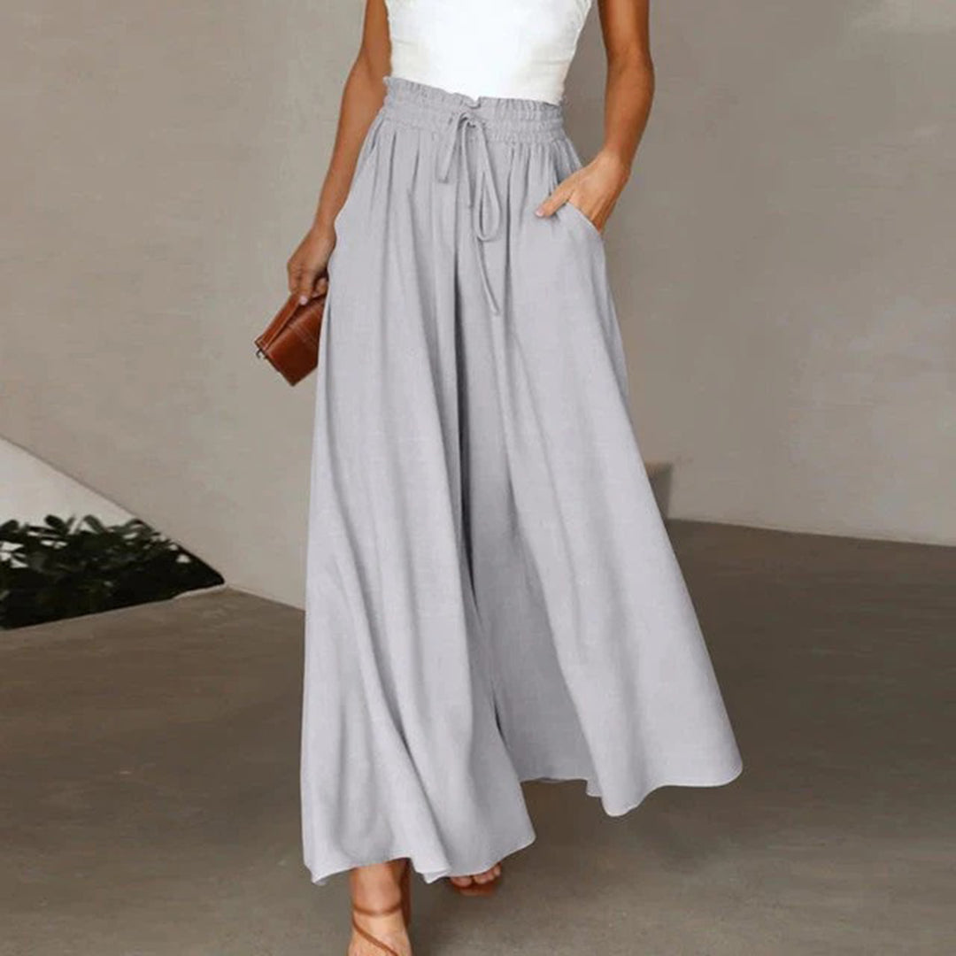 Women's Maxi Skirt - High Waist - Elastic Drawstring - Lightweight Flowing Design with Pockets