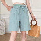 Women’s Knee-Length Shorts – Relaxed Fit  – Elastic Waist – Drawstring Tie