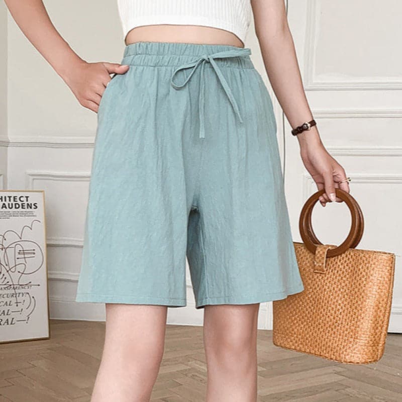 Women’s Knee-Length Shorts – Relaxed Fit  – Elastic Waist – Drawstring Tie