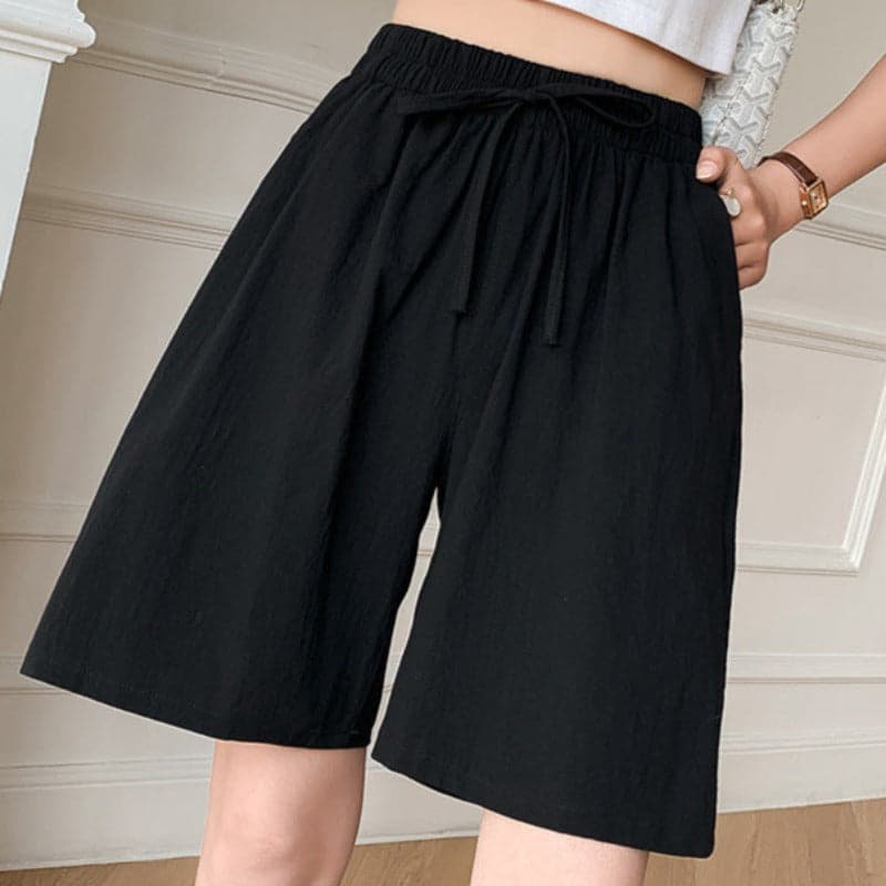 Women’s Knee-Length Shorts – Relaxed Fit  – Elastic Waist – Drawstring Tie