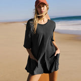 Women's Oversized Romper - Soft Cotton Blend - Elbow Sleeve - Casual Relaxed Fit