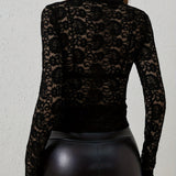 Floral lace ruffle blouse for women