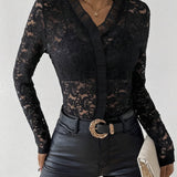 Floral lace ruffle blouse for women