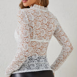 Floral lace ruffle blouse for women