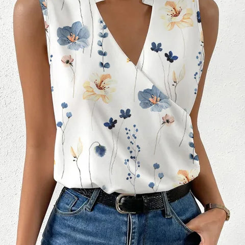 Women's Sleeveless V-Neck Printed Summer Blouse
