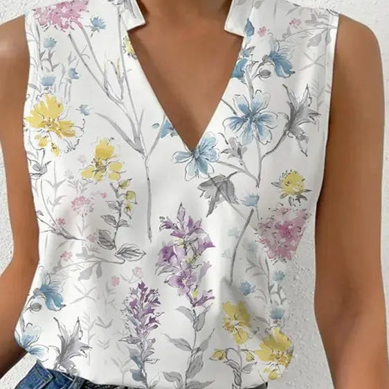 Women's Sleeveless V-Neck Printed Summer Blouse