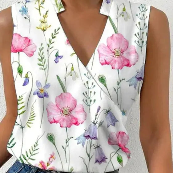 Women's Sleeveless V-Neck Printed Summer Blouse