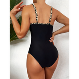 Women’s Swimsuit – Fitted One-Piece – Plunging Neckline – Mesh Panels – High-Cut Leg
