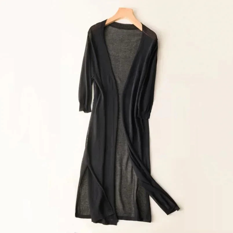 Lightweight Long Cardigan - Women's Open Front Sweater, Breathable Layer