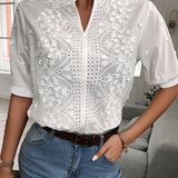 Enid – Embroidered Button-Front Blouse