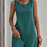 Women’s Sleeveless Romper – Relaxed Fit – Lightweight Textured Fabric – Casual Style
