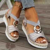 Women’s Wedge Sandals – Open Toe – Slingback Strap – Jute Sole – Metallic Buckle