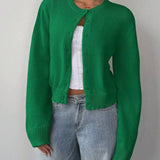 Women’s Cardigan Sweater – Soft Knit – Cropped Fit – Button Front – Ribbed Trim
