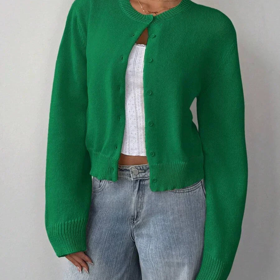 Women’s Cardigan Sweater – Soft Knit – Cropped Fit – Button Front – Ribbed Trim