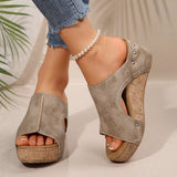 Women’s Wedge Sandals – Peep Toe – Platform Heel – Distressed Look – Rivet Detail