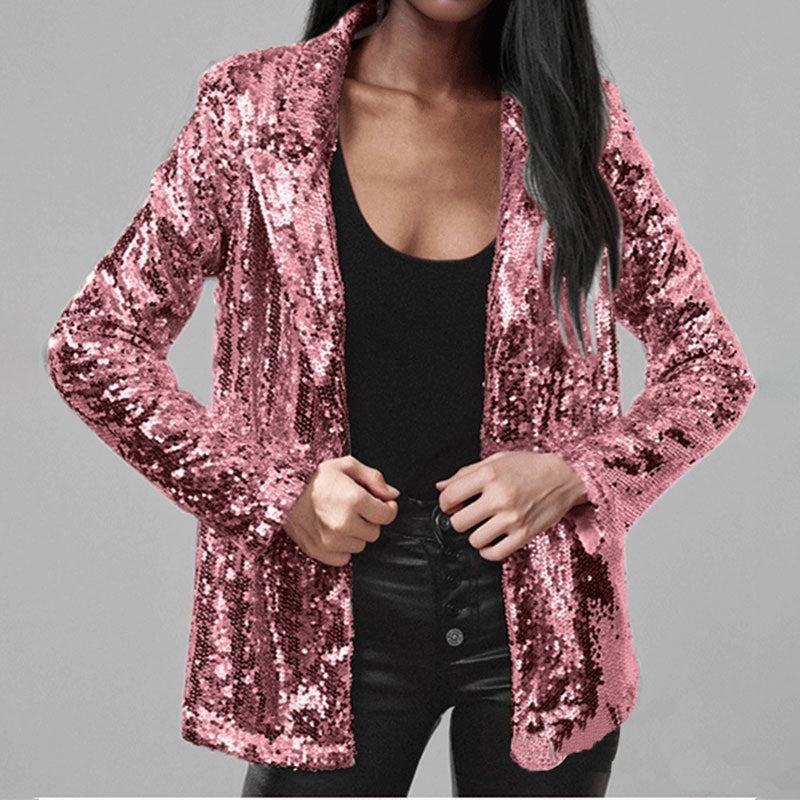 Women’s Blazer – Sequin Embellished – Tailored Fit – Open Front – Full Sleeve