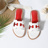 Women’s Flat Sandals – Faux Leather – Cut-Out Strap – Slip-On Open Toe Casual Fit
