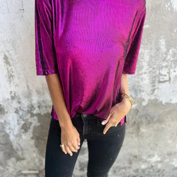 Women’s Blouse – Relaxed Fit – Shimmer Finish – Short Sleeve – Breathable Blend