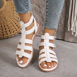 Women’s Flat Sandals – Faux Leather – Roman Style – Open Toe – Buckled Strap