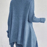 Women’s Turtleneck Sweater – Oversized Fit – Wool Knit – Asymmetrical Hem – Ribbed Sleeves