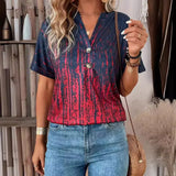 Women’s Blouse – Relaxed Fit – V-Neck Button Detail – Cotton Feel – Textured Pattern