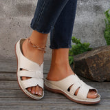 Women’s Wedge Slide Sandals – Faux Leather – Open Toe – Cut-Out – Casual Comfort