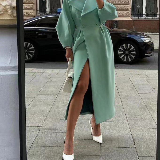 Women's stylish lantern sleeve long coat with collar