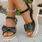 Women’s Wedge Sandals – Platform Heel – Ankle Strap – Open Toe – Bow Detail
