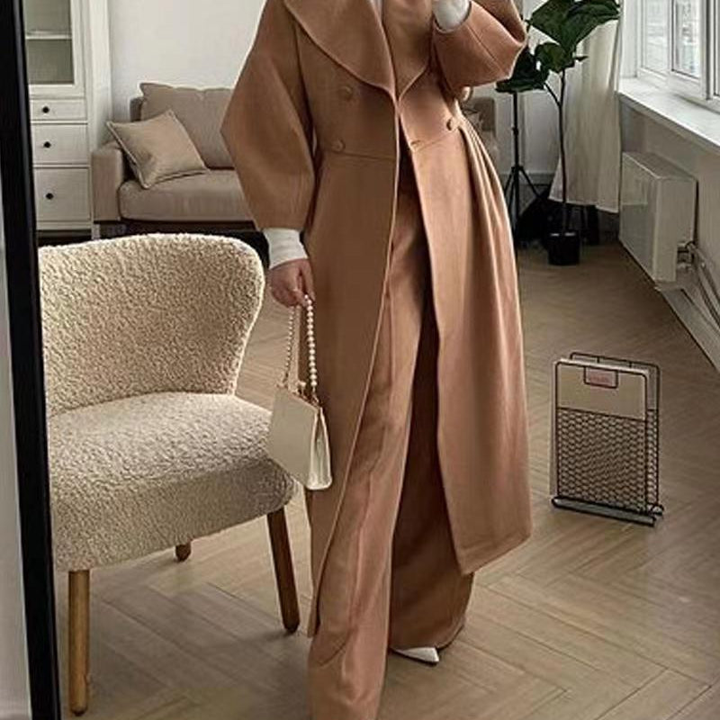 Women's stylish lantern sleeve long coat with collar