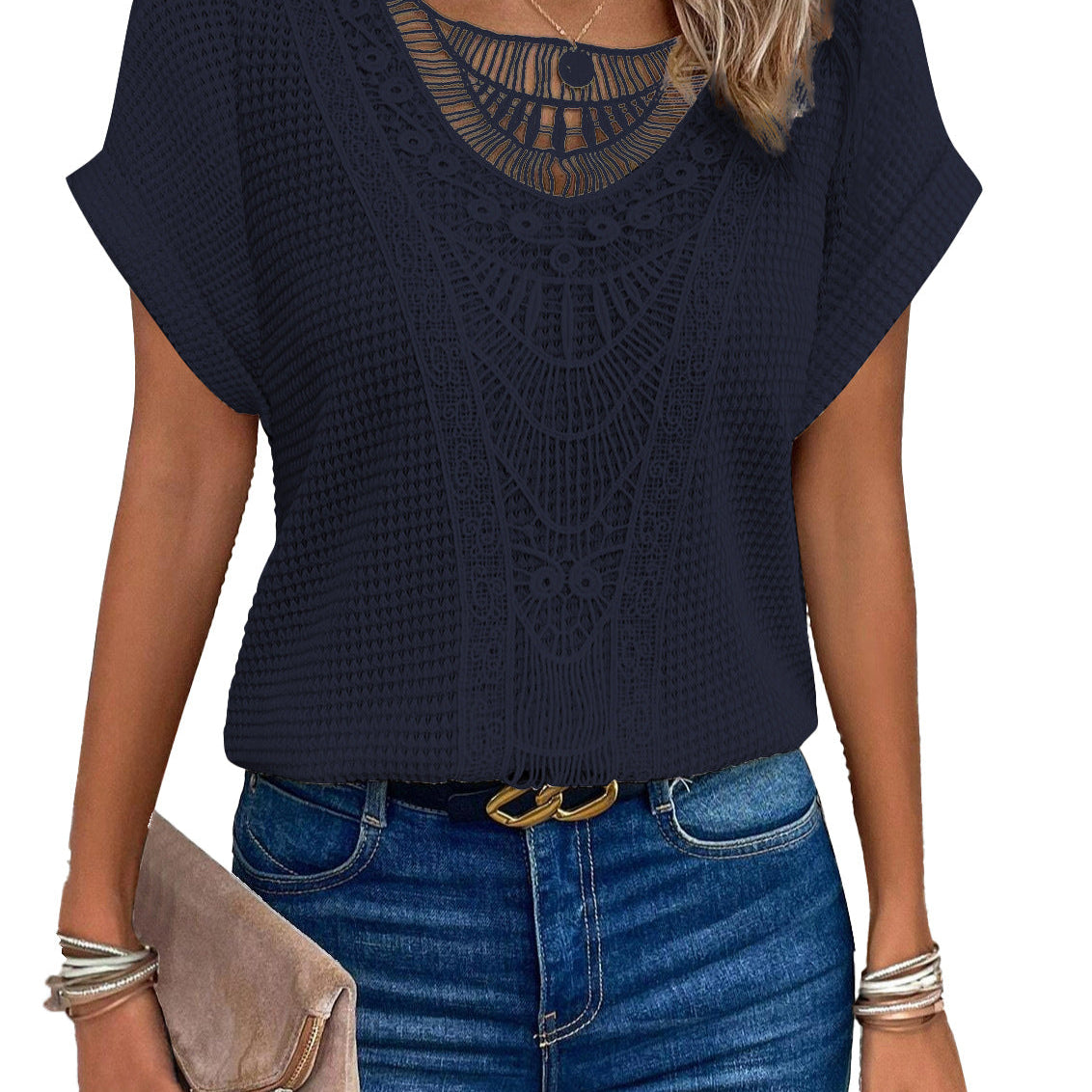 Zarelle – Lace Detail Short Sleeve Top