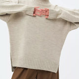 Women’s Pullover Sweater – Oversized Fit – Ribbed Knit – Semi-High Neck – Dropped Shoulder
